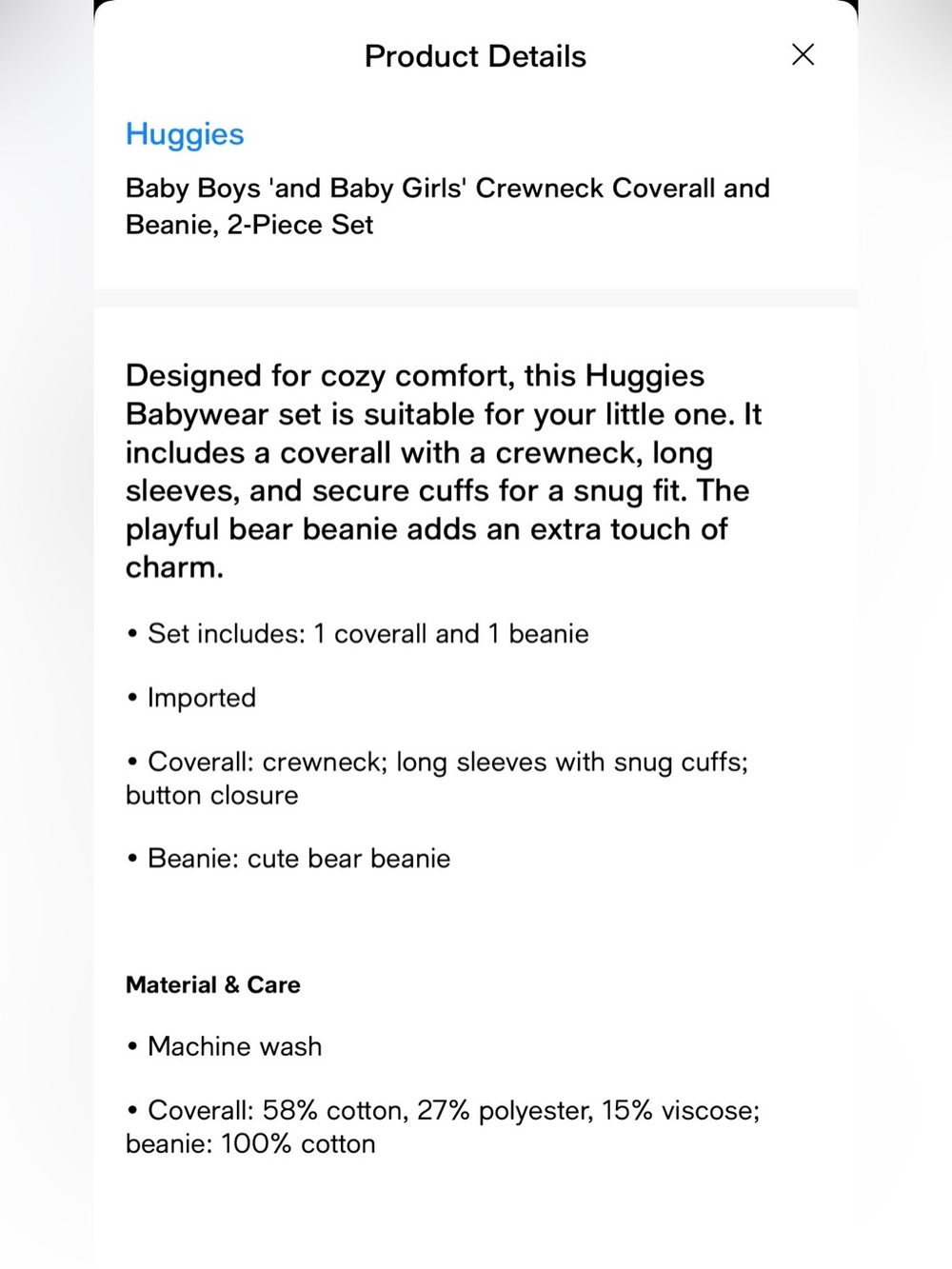 Huggies Cozy Cream Ribbed One-Piece with Bear Appliqué and Beanie 6M NWT🍼 - Picture 5 of 6